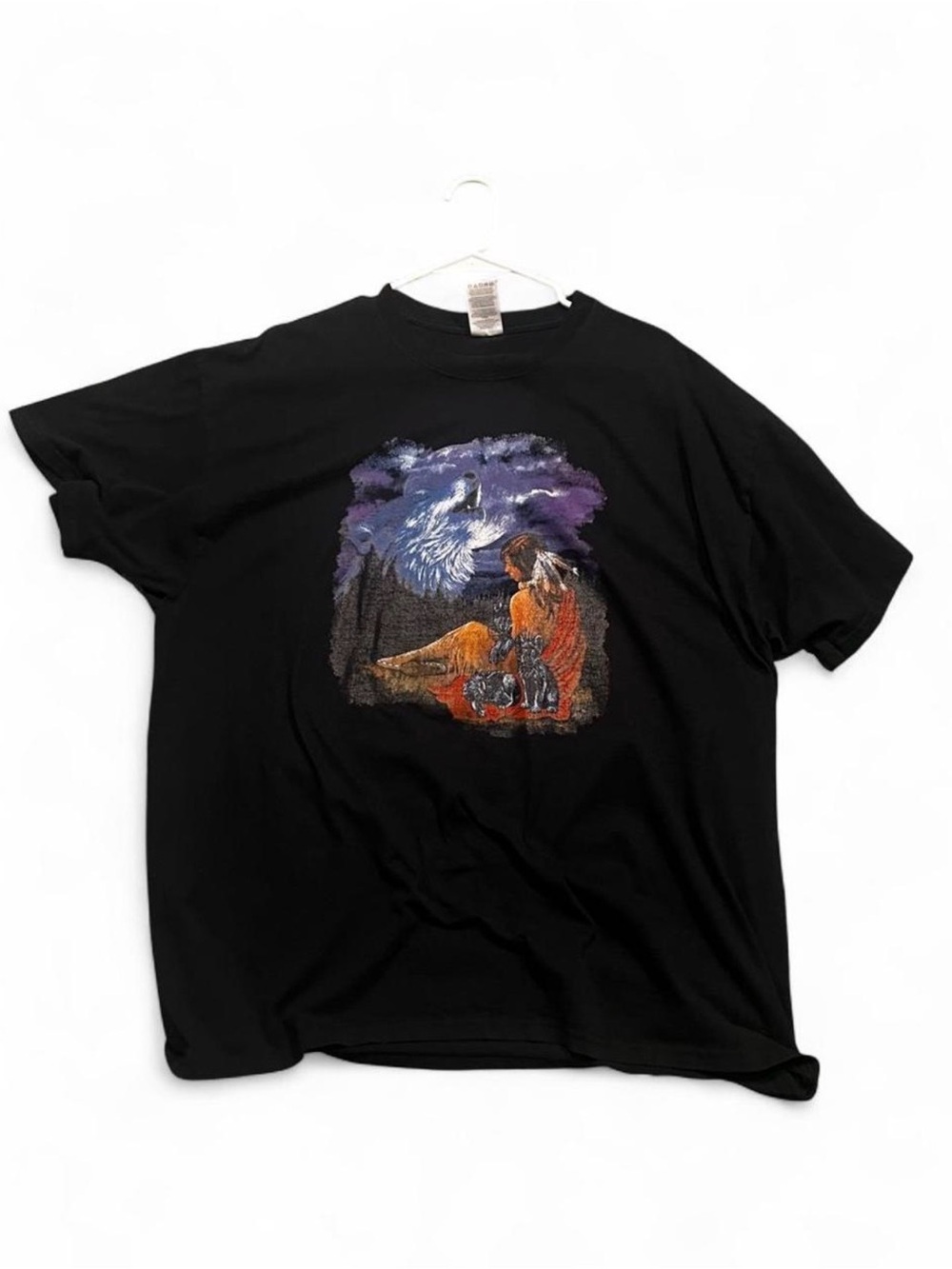Jerzees Black Short-Sleeve Tee with Eagle and Scenic Graphic
